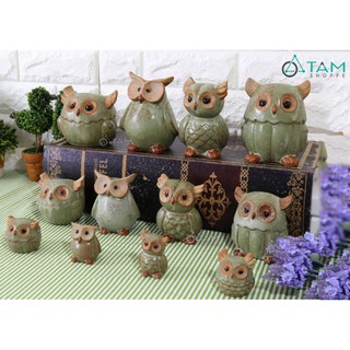 Tượng cú mèo gốm xanh ngọc Vintage TCV-CUMEO-01