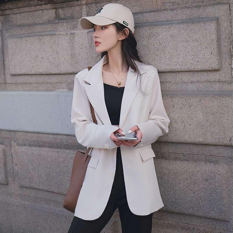 Áo Khoác Vest Màu Đen Dáng Rộng Cài Khuy Kiểu Anh Thời Trang Xuân Thu Cho Bạn Gái