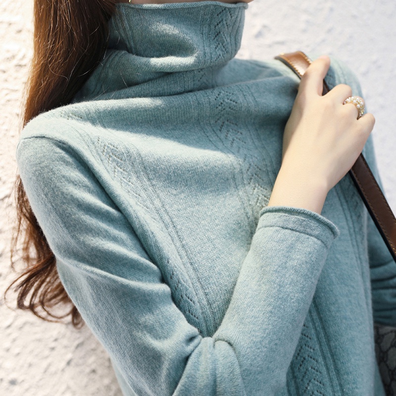 Áo sweater ZHELIHANGFEI tay dài cổ lọ dáng ôm thời trang năng động