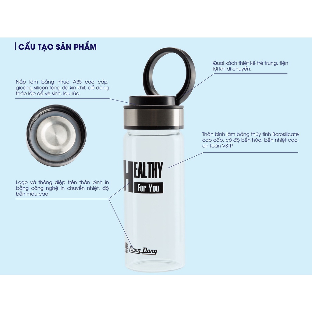 Bình nước cầm tay 450ml Rạng Đông 045G1 Nắp nhựa ABS-Inox