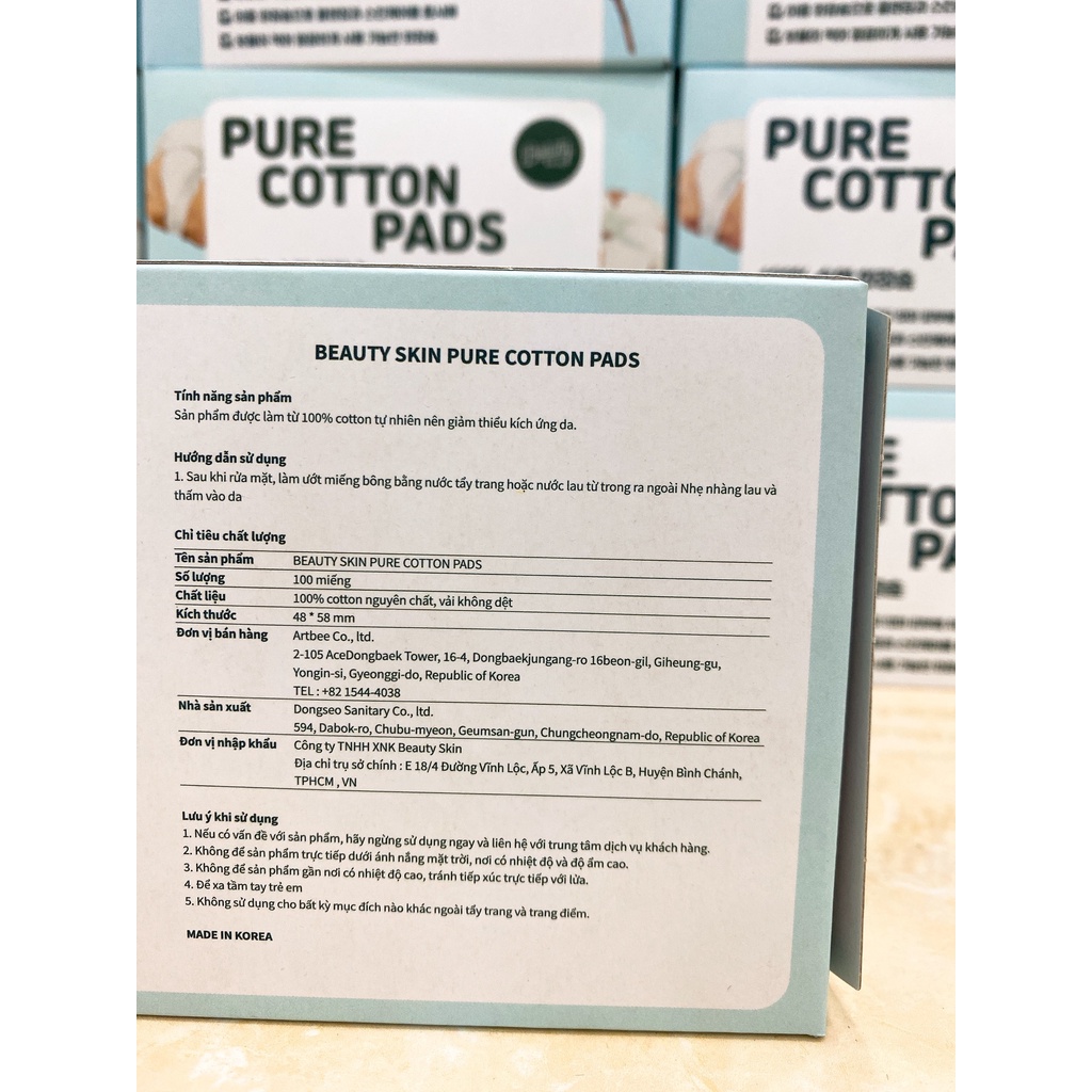Bông Tẩy Trang Beauty Skin Pure Cotton Pads Hàn Quốc 100 miếng