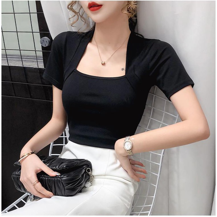 Áo Thun Cotton Nữ Cao Cấp Thiết Kế Cổ Vuông Thời Trang Trẻ Trung Sugal TOP NU SG 027