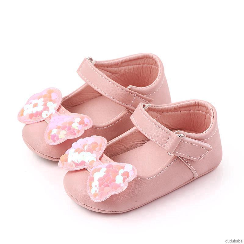 Giày Bé Gái Sơ Sinh Đế Mềm Chống Trượt Đính Nơ &amp; Hoa 0-12 Tháng