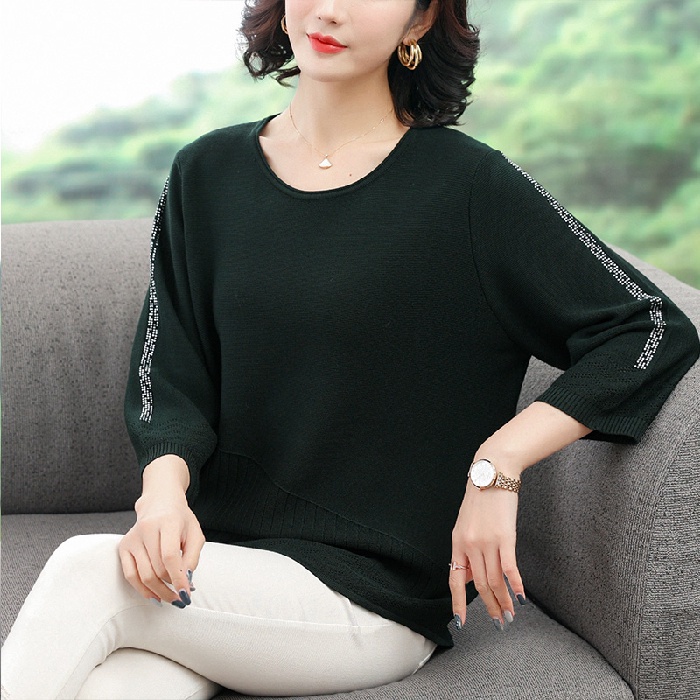 Áo thun lụa lạnh tay 3/4 dáng rộng cỡ lớn thời trang dành cho phụ nữ trung niên