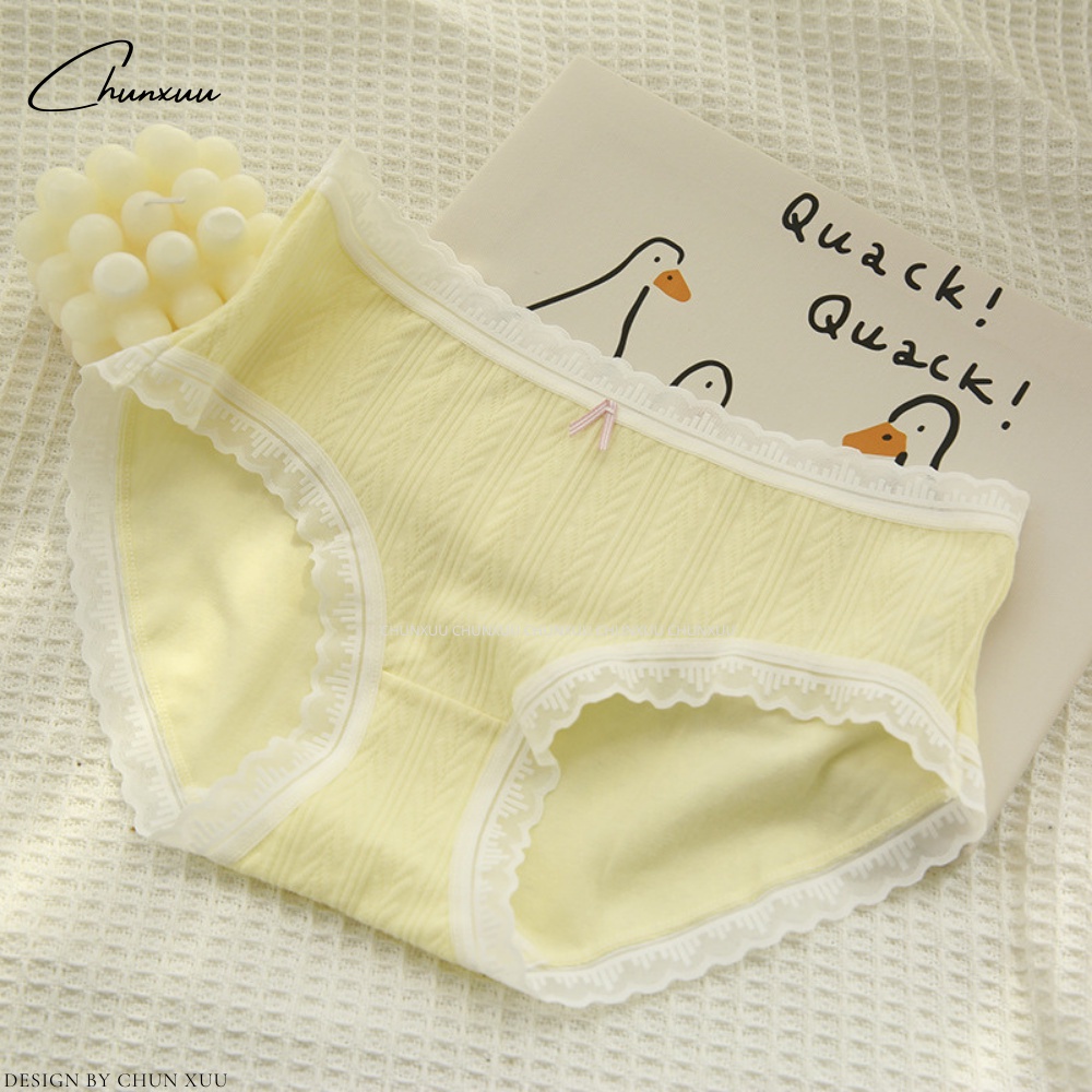 Quần lót nữ vải cotton phối viền ren tông màu pastel co dãn kháng khuẩn ChunXuu- QC132