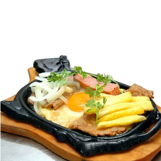 Chảo Gang Nhỏ Kèm Đế Lót Gỗ Chống Dính Làm Bò Bít Tết