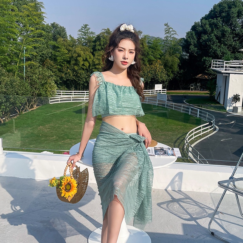 Set bikini biển 2 mảnh 3 món sexy đẹp bộ đồ tắm đồ bơi quần cạp cao che bụng kín đáo B25A | BigBuy360 - bigbuy360.vn