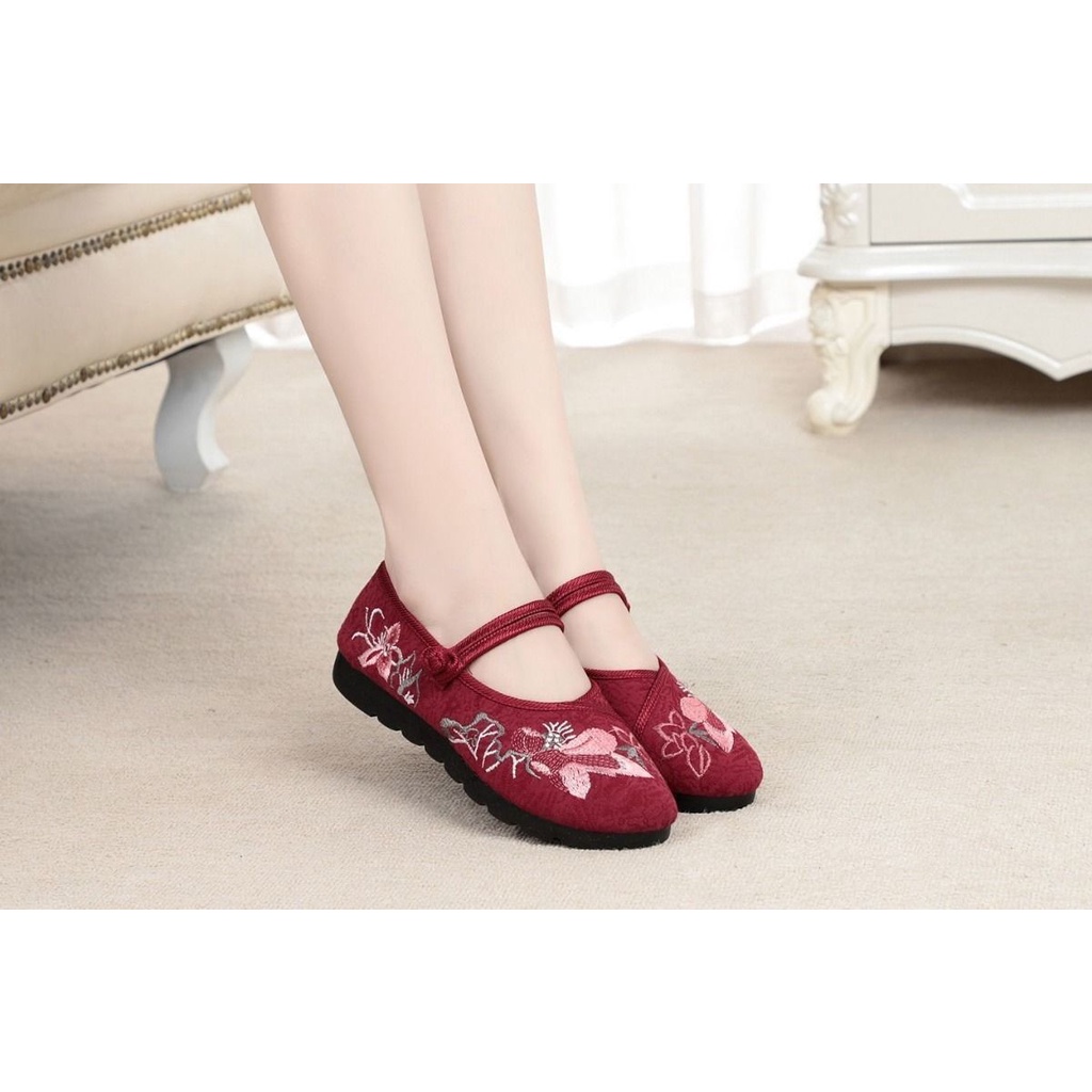 Giày Vải Đế Mềm Thêu Họa Tiết Phong Cách Trung Hoa Cho Nữ