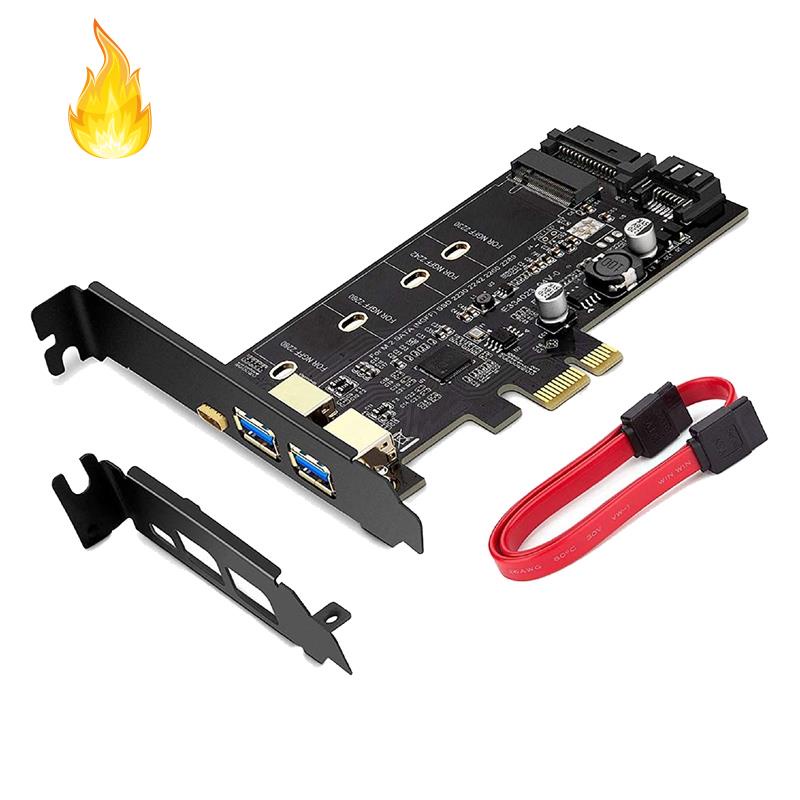 Card Chuyển Đổi PCI-E Sang USB 3.0 Incl.1 USB C Và 2 Cổng USB A M.2 NVME Sang PCIe 3.0 Kèm Khung Đỡ