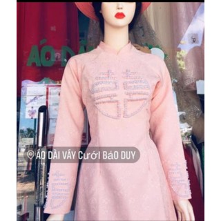 áo dài cưới gấm hồng