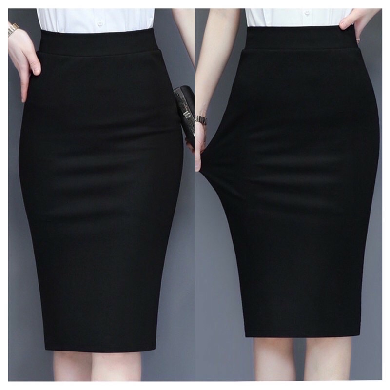 Chân váy bút chì công sở vải umi co dãn xẻ sau - Chân váy zip umi phong cách Hàn quốc