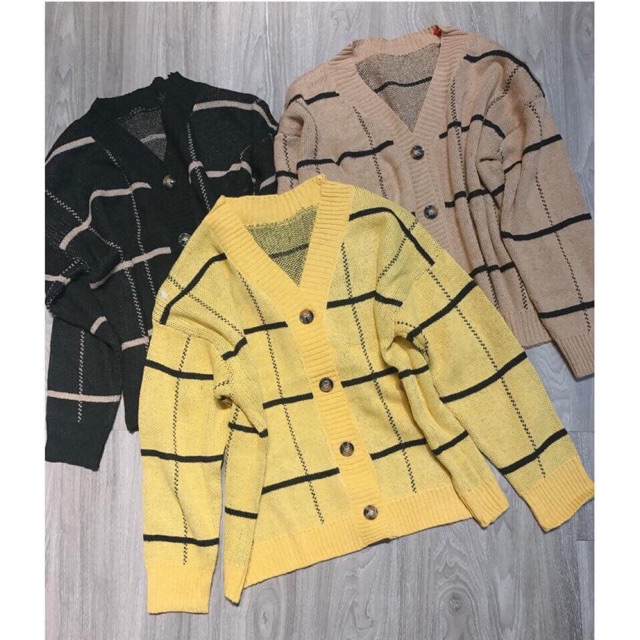 Khoác cardigan len kẻ ô hàng quảng châu cao cấp