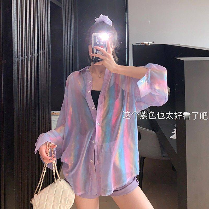 Áo sơ mi dài tay dáng rộng phong cách thời trang thoáng khí sành điệu cho nữ size S-3XL