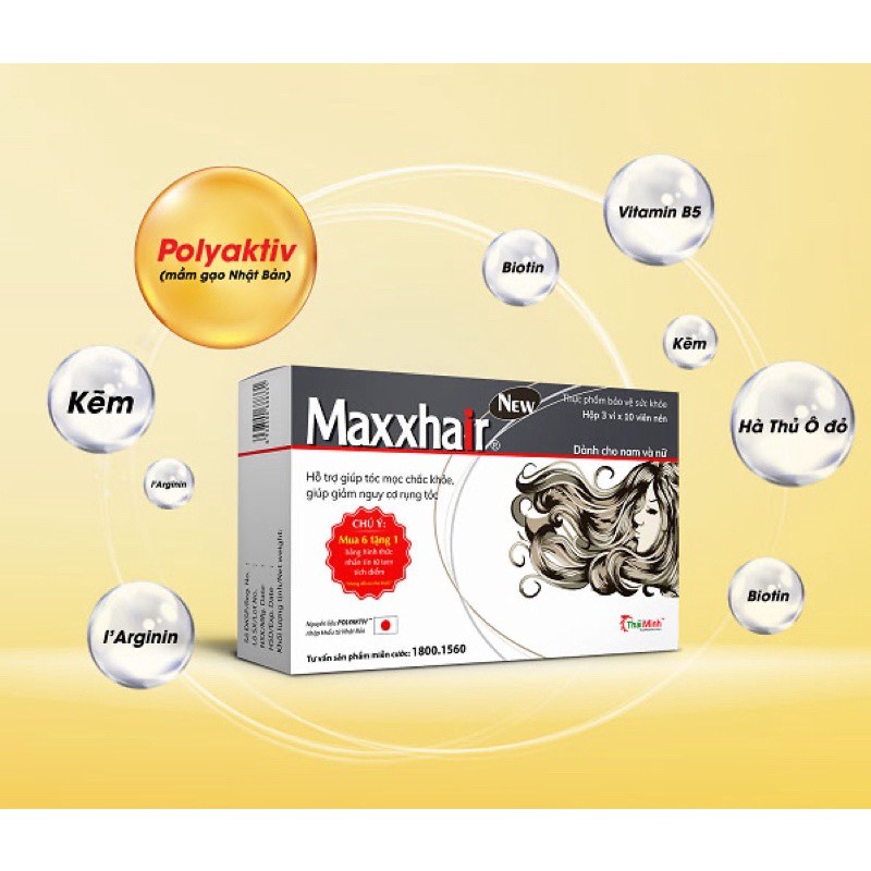 Maxxhair - Kích Thích Mọc Tóc, Chống Rụng Tóc, Mọc Tóc Nhanh, Biotin, Hà Thủ Ô, Kẽm (Hộp 30 viên) [Chính Hãng]