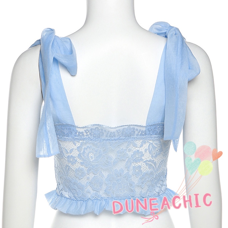 DUNEA Áo Tank Top Hở Lưng Phối Ren Phong Cách Quyến Rũ