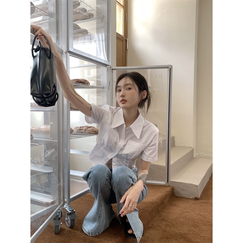 Áo sơ mi BH tay ngắn màu trắng thời trang mùa hè dành cho nữ