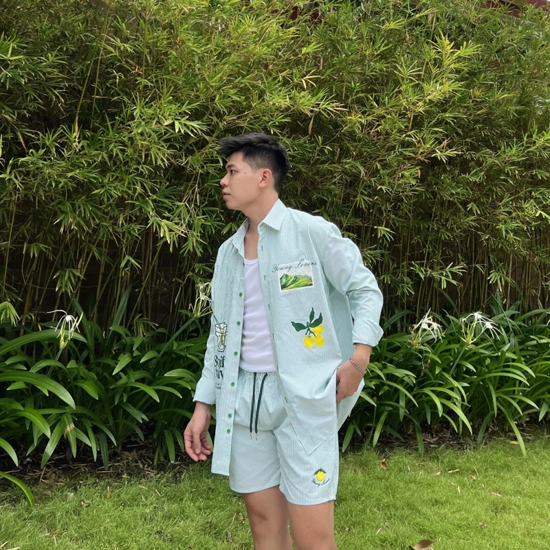 Áo Sơ Mi tay dài sọc xanh lá Emerald