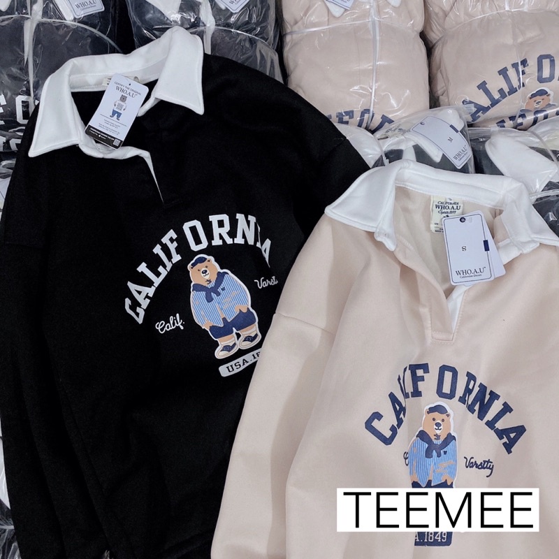 Áo nỉ gấu Who.au cổ sơmi