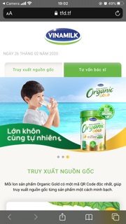 Sữa Vinamilk Organic 4 850g
