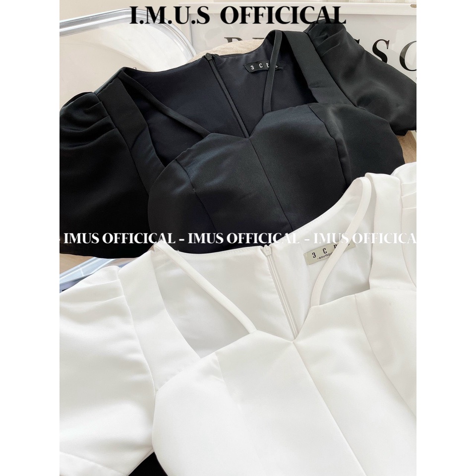 Áo peplum cổ V tay phồng tiểu thư sang chảnh thời trang đi làm - Ảnh thật