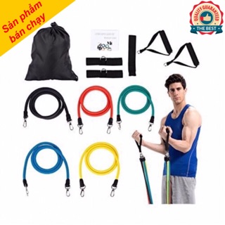 Bộ dây cao su đàn hồi kháng lực ngũ sắc 11 món tập gym tiện ích