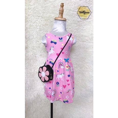 Đầm thun sát nách hoạ tiết ngựa Pony (Hồng)