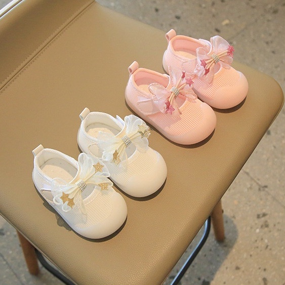 Giày búp bê đính nơ ngôi sao cho bé gái tập đi từ 1 đến 3 tuổi siêu mềm