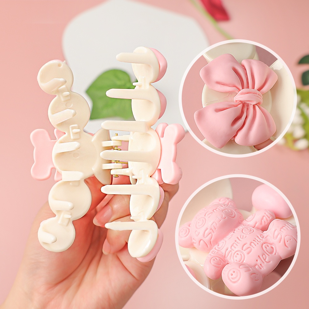 Kẹp Tóc Càng Cua Lớn Hình Nơ Gấu Màu Hồng Dễ Thương Đơn Giản Phong Cách Hàn Quốc Dành Cho Nữ