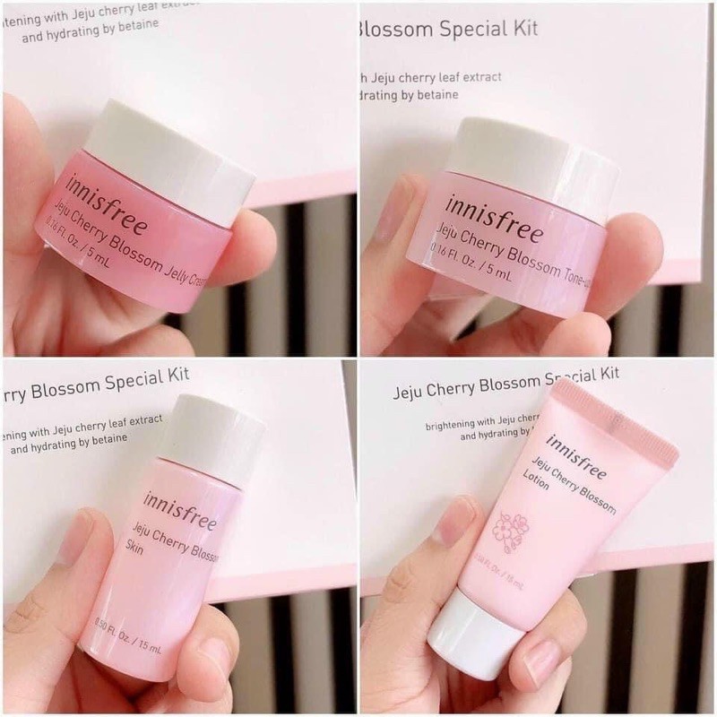 Set dưỡng trắng da nâng tone Innisfree Jeju Cherry Blossom Tone Up mini kit 4 sản phẩm