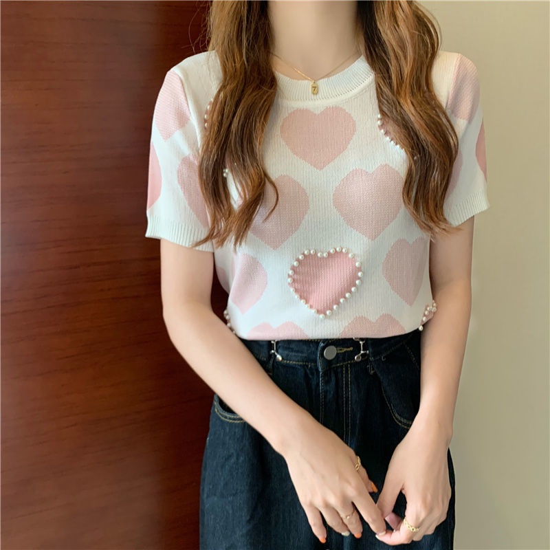 Áo Dệt Kim Tay Ngắn Vải Lụa Lạnh Mỏng Thời Trang Mùa Hè 2022 Thiết Kế Mới Phong Cách Pháp Cho Nữ