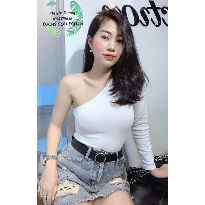 Áo croptop lệch vai tay bồng