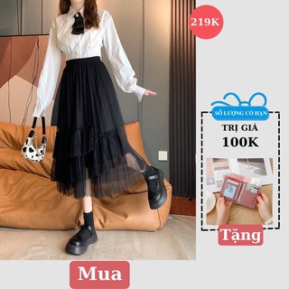 Chân váy voan dài hàng qc cao cấp hàng loại 1, chân váy tầng 3 màu cao cấp vải voan mịn lớp lót dày dặn siêu xinh