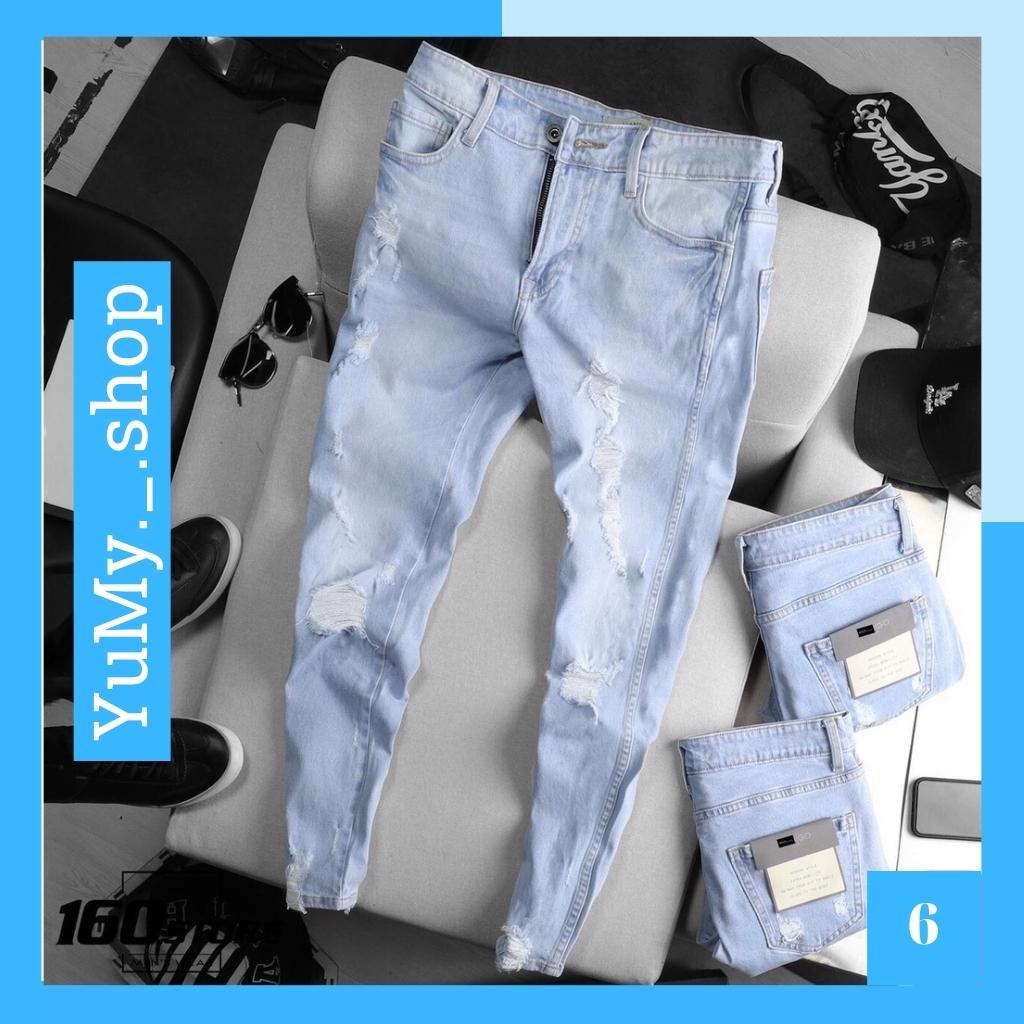 Quần jean nam màu xanh trắng cào xước chất bò cao cấp co dãn 4 chiều đẹp from dáng rin skinny YuMy JM442