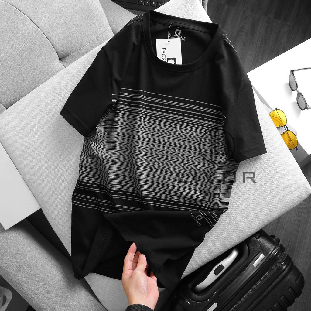 Áo thun nam (DEALSHOCK) cổ tròn cao cấp sọc đơn giản in logo thời trang Liyor - ACT4035
