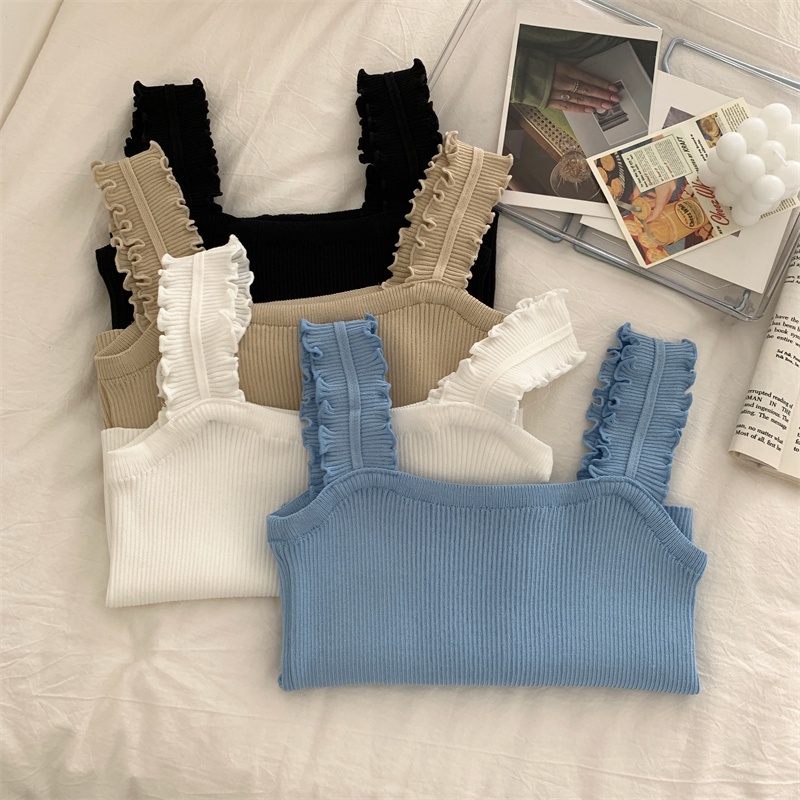 Áo croptop XIAOZHAINV dệt kim trễ vai màu sắc đơn giản quyến rũ