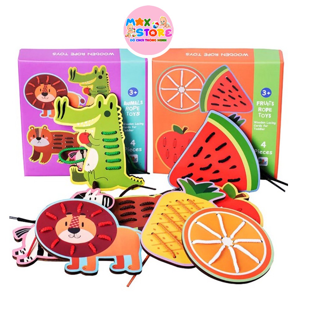 ĐỒ CHƠI GỖ LUỒN DÂY (động vật, hoa quả)