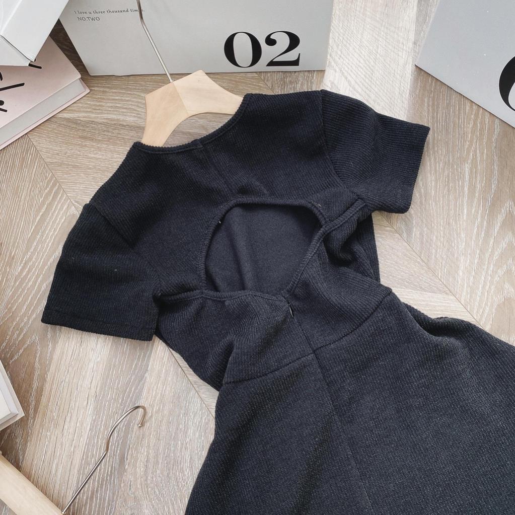 Đầm maxi cổ tròn tay ngắn hở lưng dáng xoè , váy nữ dáng dài xuất xịn | BigBuy360 - bigbuy360.vn