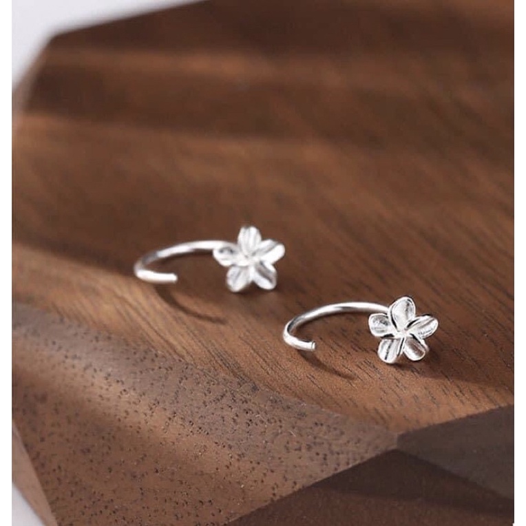 Khuyên Tai Bạc CaoBac Jewellery Cho Nữ Hoạ Tiết Hoa Năm Cánh Chốt Cong Đơn Giản Không Đá