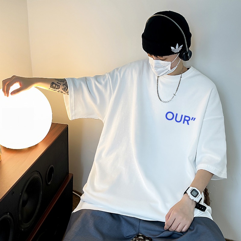 Áo thun IFNICEFUTURE dáng rộng tay ngắn in chữ phong cách Hong Kong cho nam