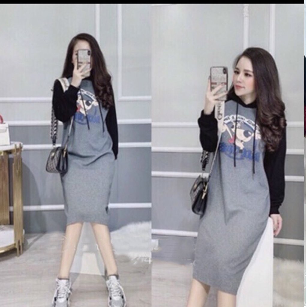 Đầm bầu dài tay thời trang thiết kế MB241 chất cotton freesize từ 45 đến 75kg