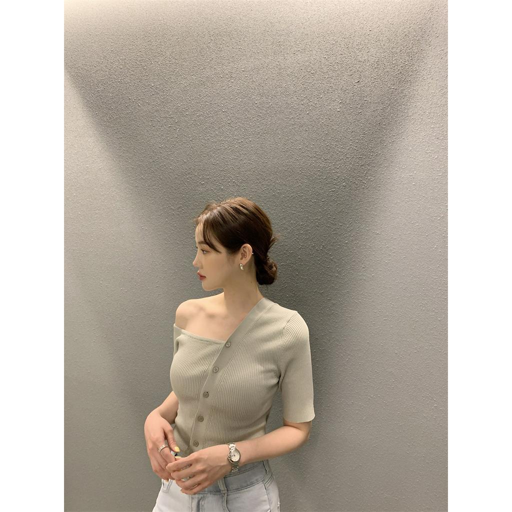 Áo Dệt Kim Ngắn Tay Nửa Đường Chéo Thời Trang 62977 62977