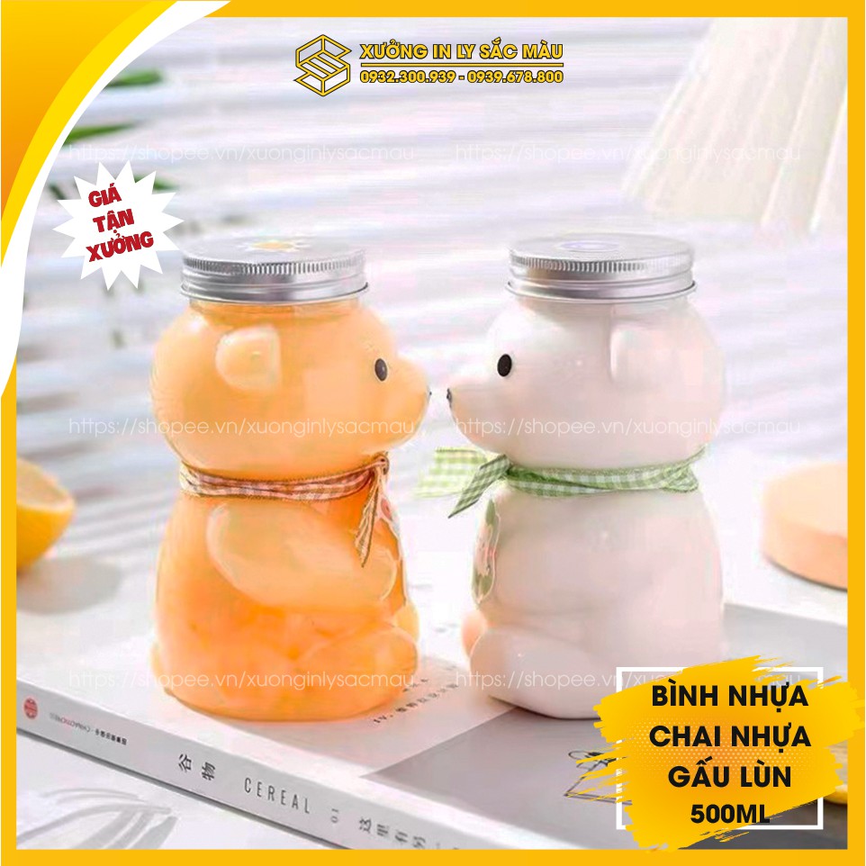 Sỉ 50 bình Gấu Beabrick, Gấu lùn Teddy, Gấu Pooh đựng nước ép, trà sữa, sinh tố hot trend