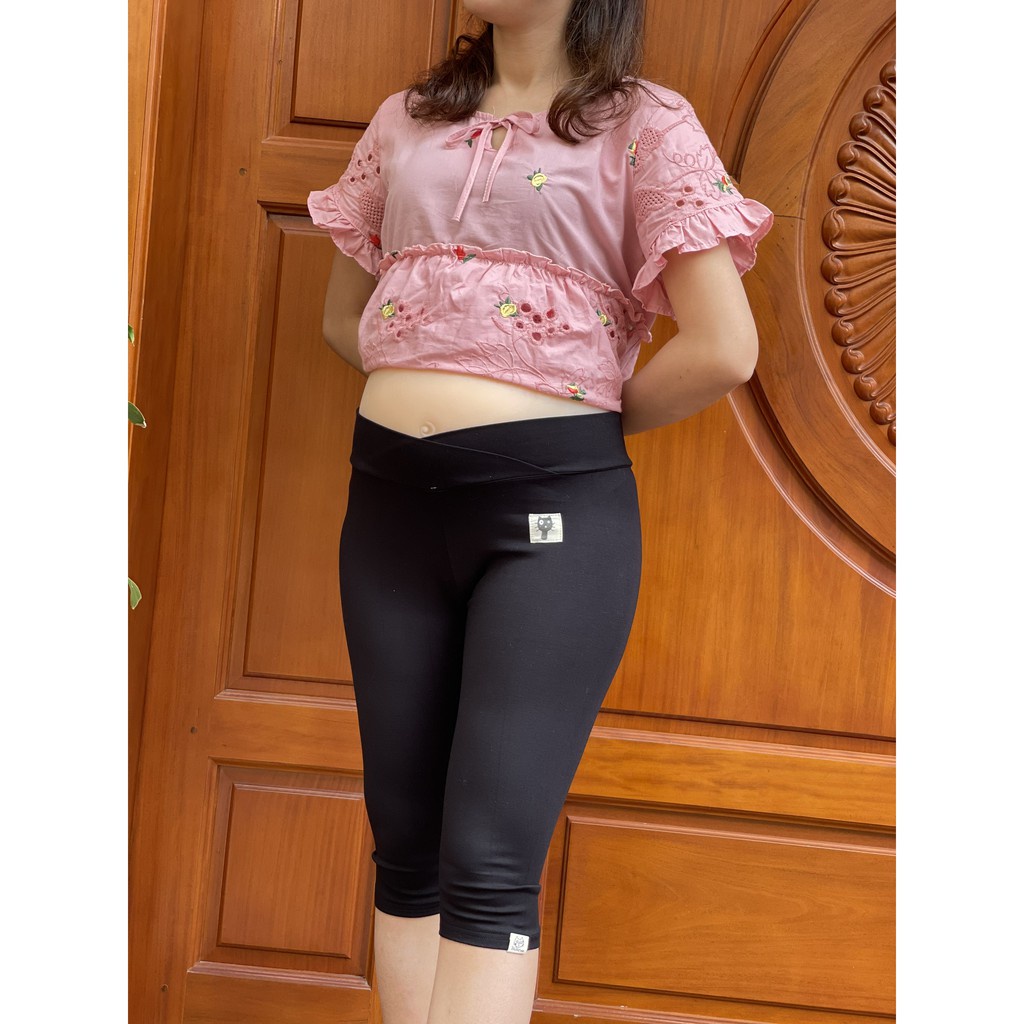 Quần bầu mèo legging lửng mềm mát - cotton b.o.z.i.p xịn đẹp co giãn tối đa - có size đại cho mẹ bầu