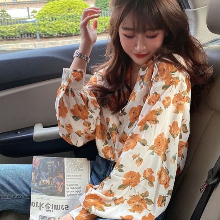 Áo Sơ Mi Nữ ♥️ Tay Dài Hoa Tiết Hoa Hồng Retro Chiffon From Rộng Hàn Quốc - Store 99 | BigBuy360 - bigbuy360.vn