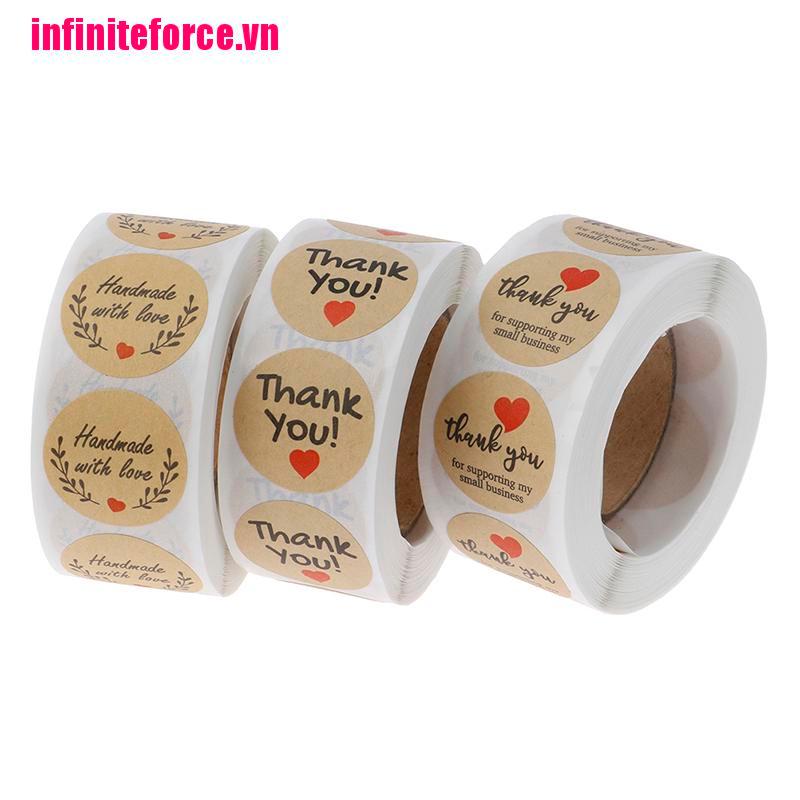 Cuộn 500 nhãn dán trang trí in chữ Thank you dễ thương đẹp mắt
