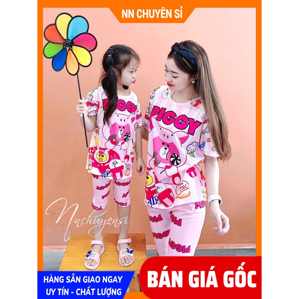 Đồ bộ thun 3D quần LỬNG mẹ và bé size đến 70kg chất thun mềm mát in hình hoạt hình dễ thương DBRBL FULL SIZE