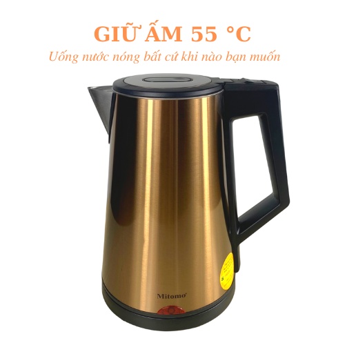 Ấm siêu tốc inox 3 lớp Mitomo ST-631 (1.7L), bình đun siêu tốc giữ nhiệt 55 độ - Hàng chính hãng bảo hành 24 tháng