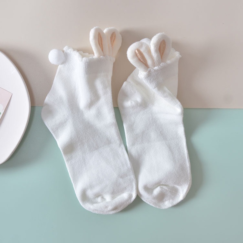 Vớ Ngắn Bằng Vải Cotton 10MK Tai Thỏ 3D Màu Trơn Phong Cách Harajuku Lolita Dễ Thương Cho Nữ