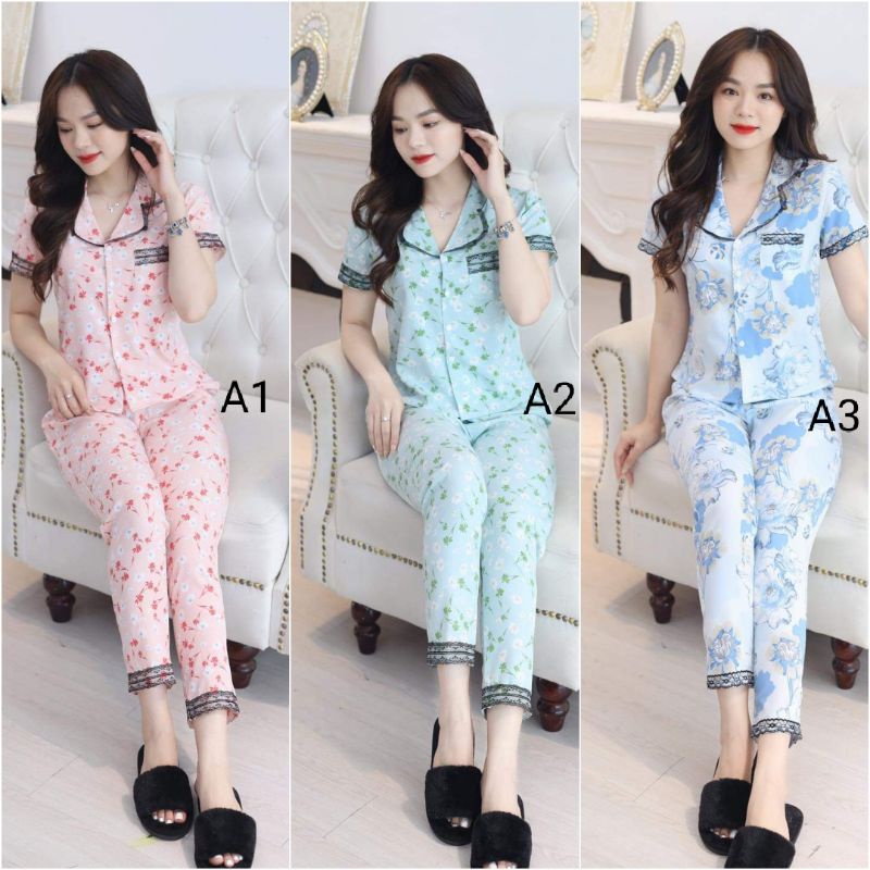 Quần áo mặc nhà cổ nhún xinh 5 màu ảnh thật