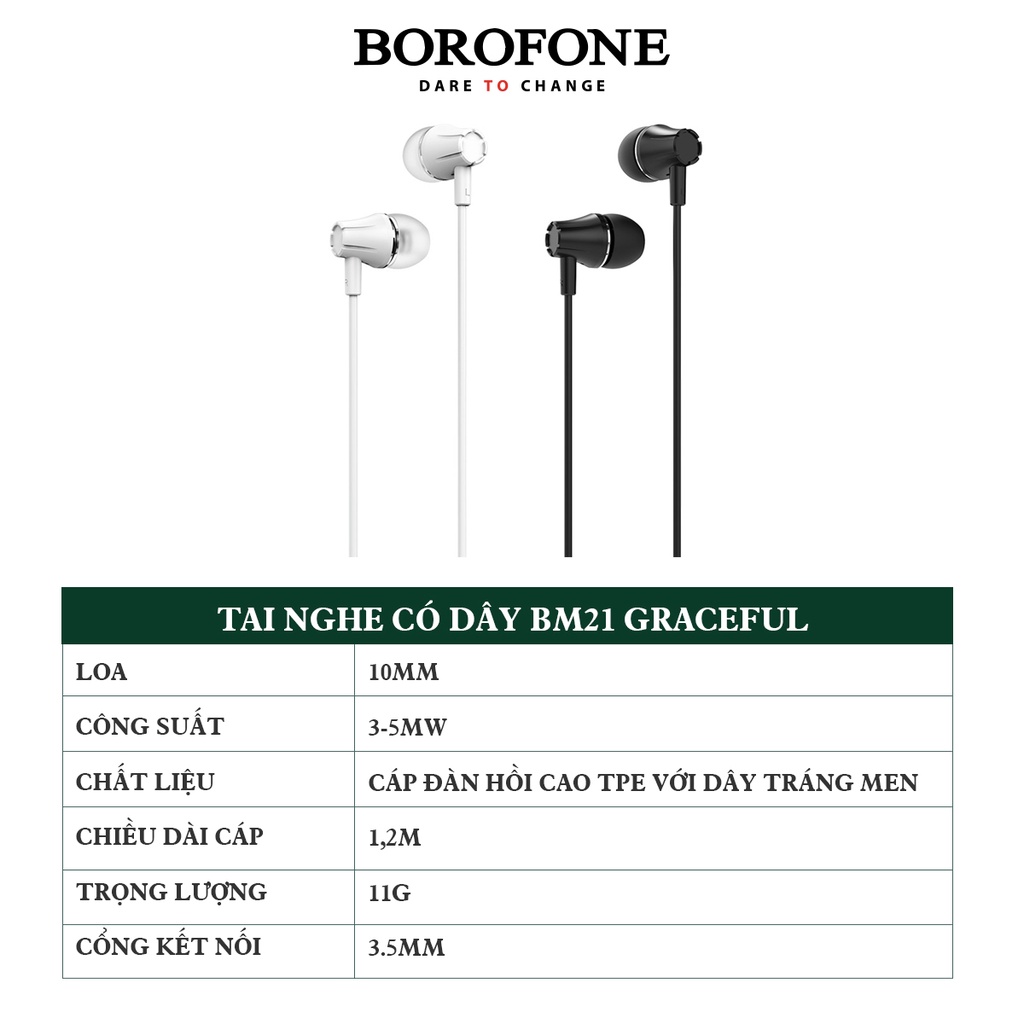 Tai nghe nhét tai có dây BOROFONE BM21 Graceful - AK Mobile